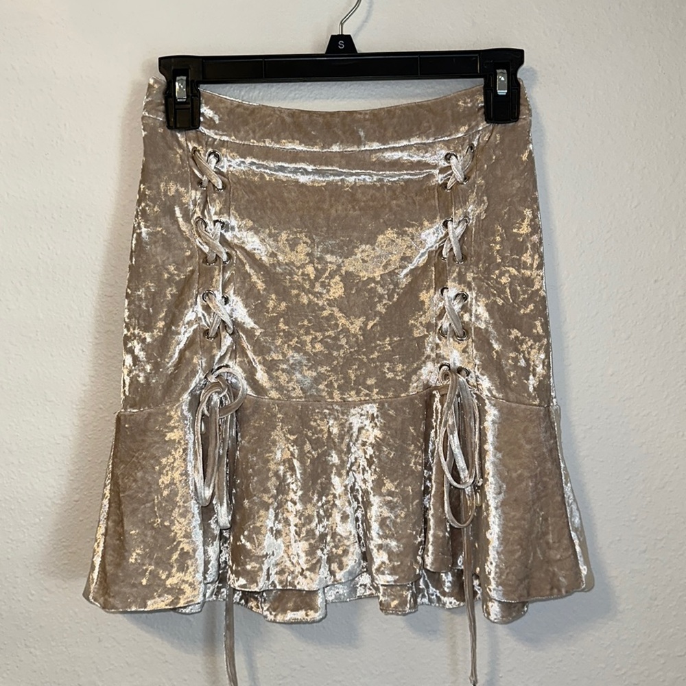 champagne crushed velvet skirt